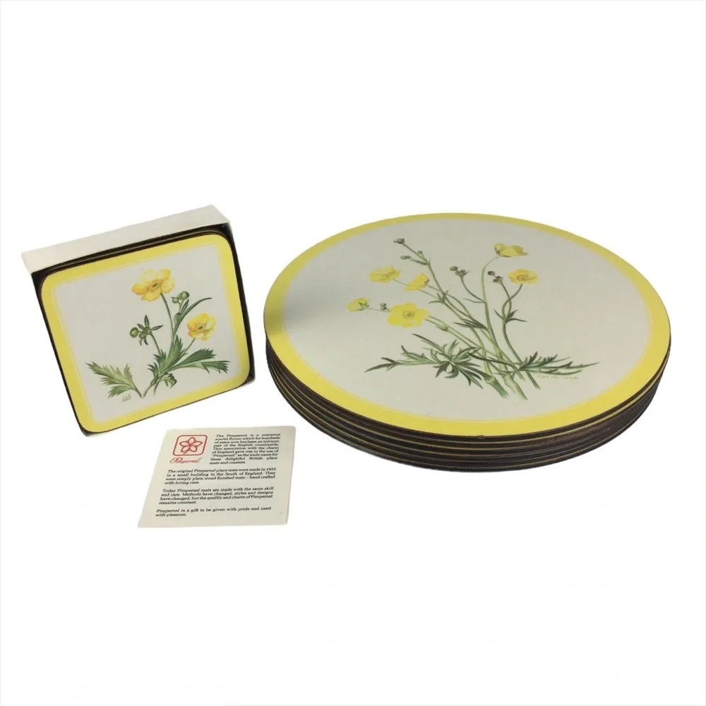 Vintage Pimpernel Yellow Floral Placemats and Coasters Set